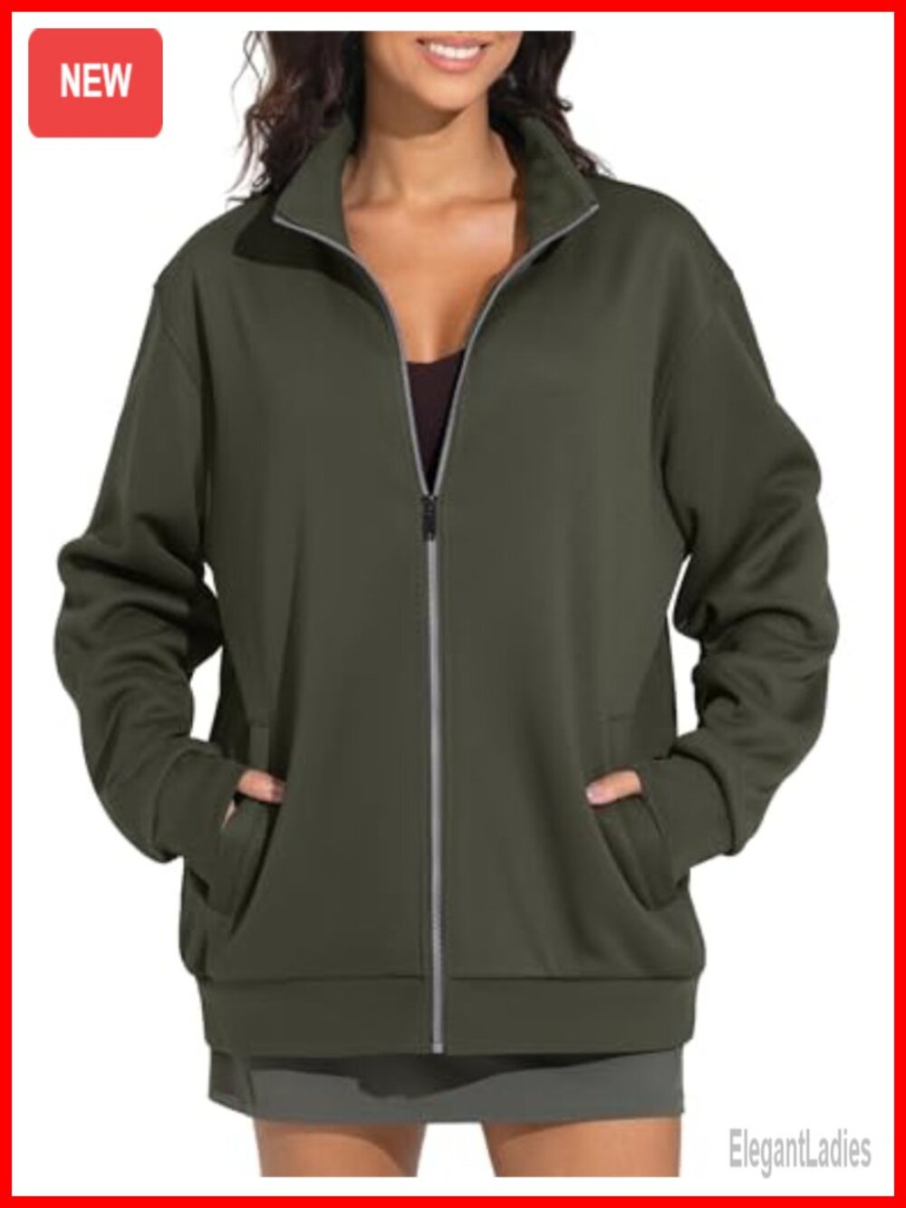 Oversized Zip Up Fleece Mock Neck Sweatshirt